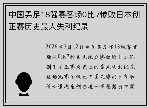 中国男足18强赛客场0比7惨败日本创正赛历史最大失利纪录